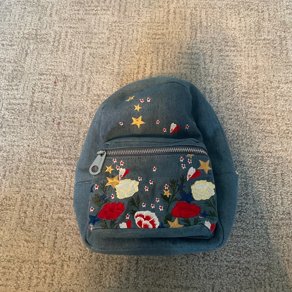 STUDIO 33 embroidered denim mini backpack
